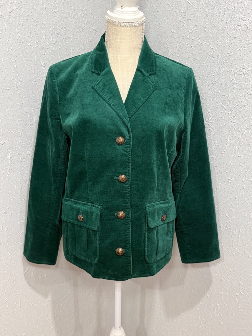 Talbots Pine Grove‎ Green Velveteen Jacket Blazer Size 12P - Picture 2 of 12